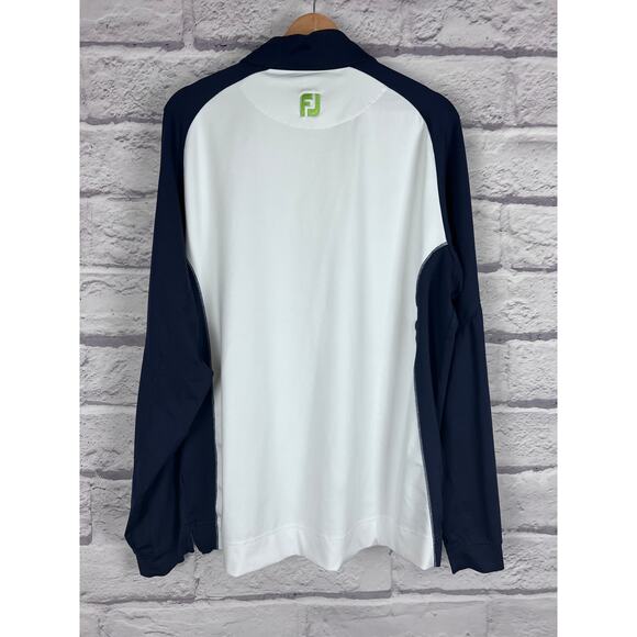 FOOTJOY FJ Mens L White Blue Colorblock 1/4 Zip Pullover Performance Nylon Blend - Picture 3 of 6